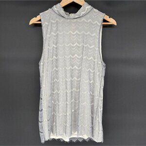 Banana Republic Women's Sleeveless Lace Overlay Blouse M Gray Party Going Out